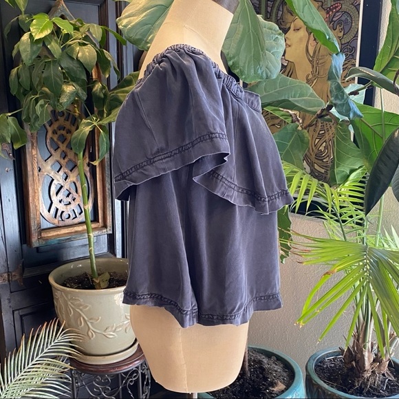 Free People chambray off the shoulder crop top - Picture 7 of 13